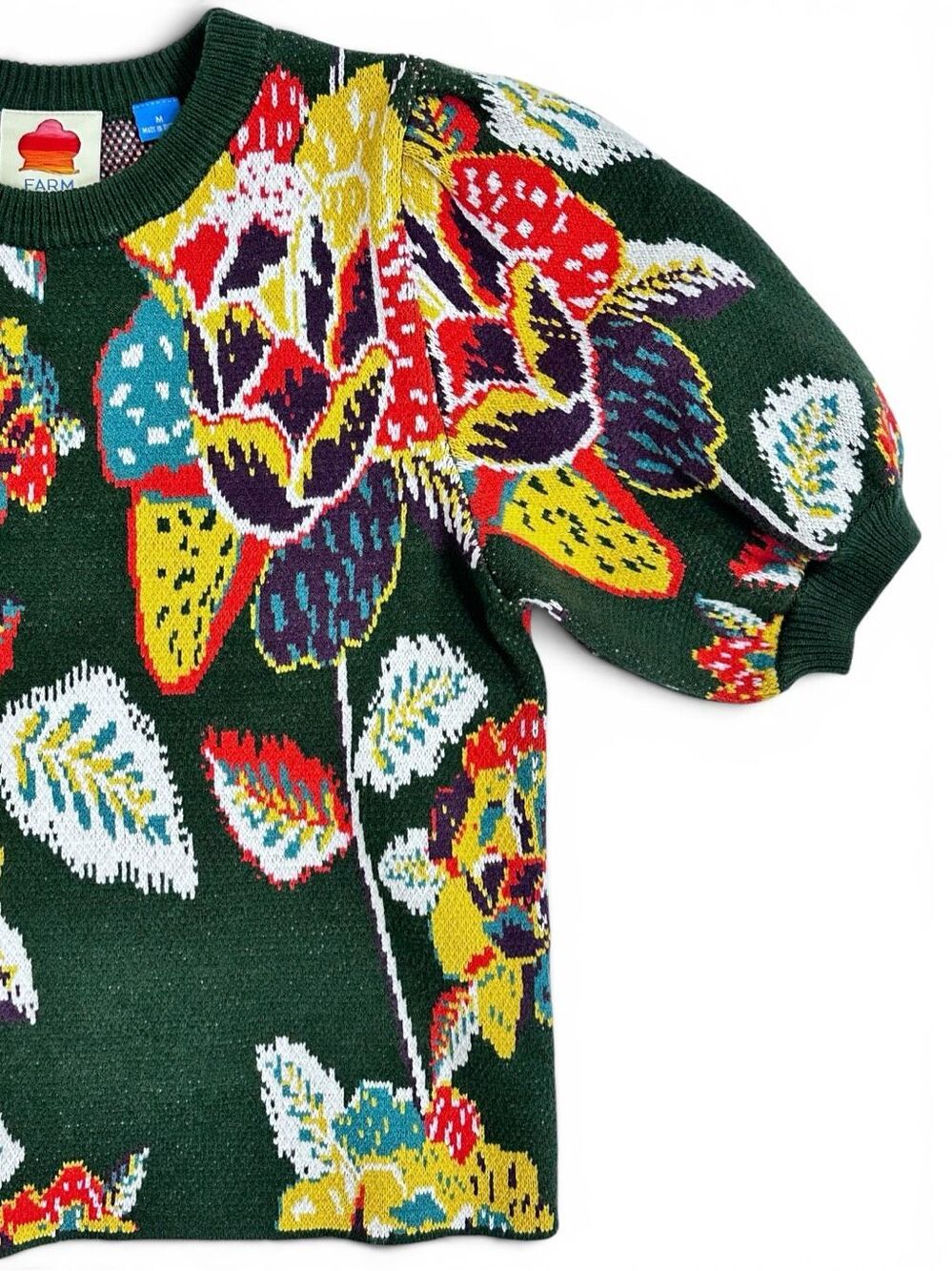 FARM Rio Anthropologie Margarita Floral Puff Sleeve Sweater M Cottage Artsy - Picture 5 of 16